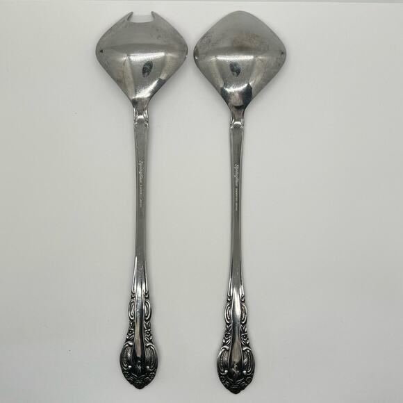 Springtime 2pc Stainless Salad Serving Set Utensils Flatware Fork Spoon Japan - Picture 4 of 6